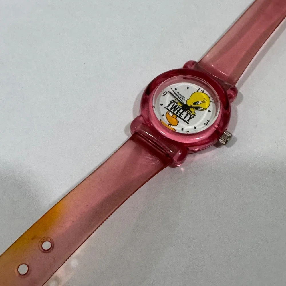 Armitron Tweety Bird Watch Women Pink Translucent Jelly Strap Vintage Looney Tun